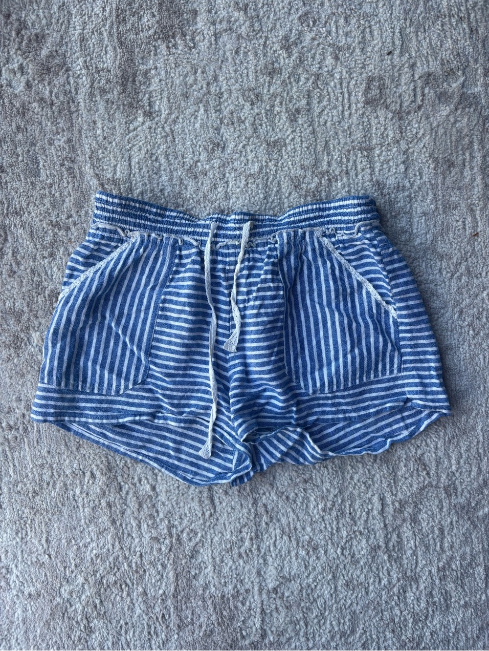 Jolt Blue and White Striped Athletic Drawstring Shorts